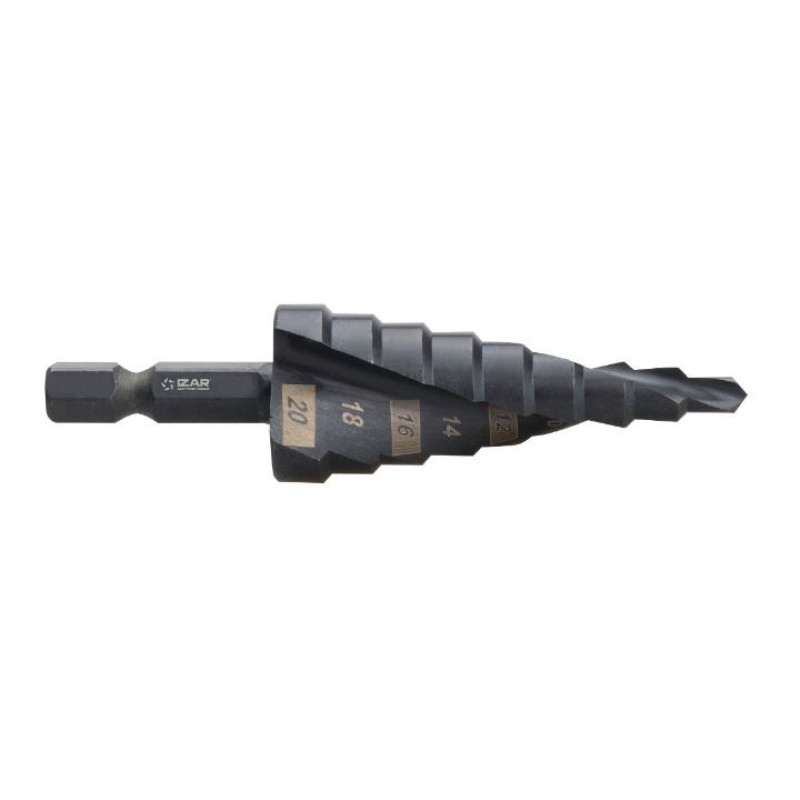 Wiertła do metalu stopniowe ("choinki") spiralne HSSCo5 / kobaltowe chwyt 6-kt / hex 1/4"